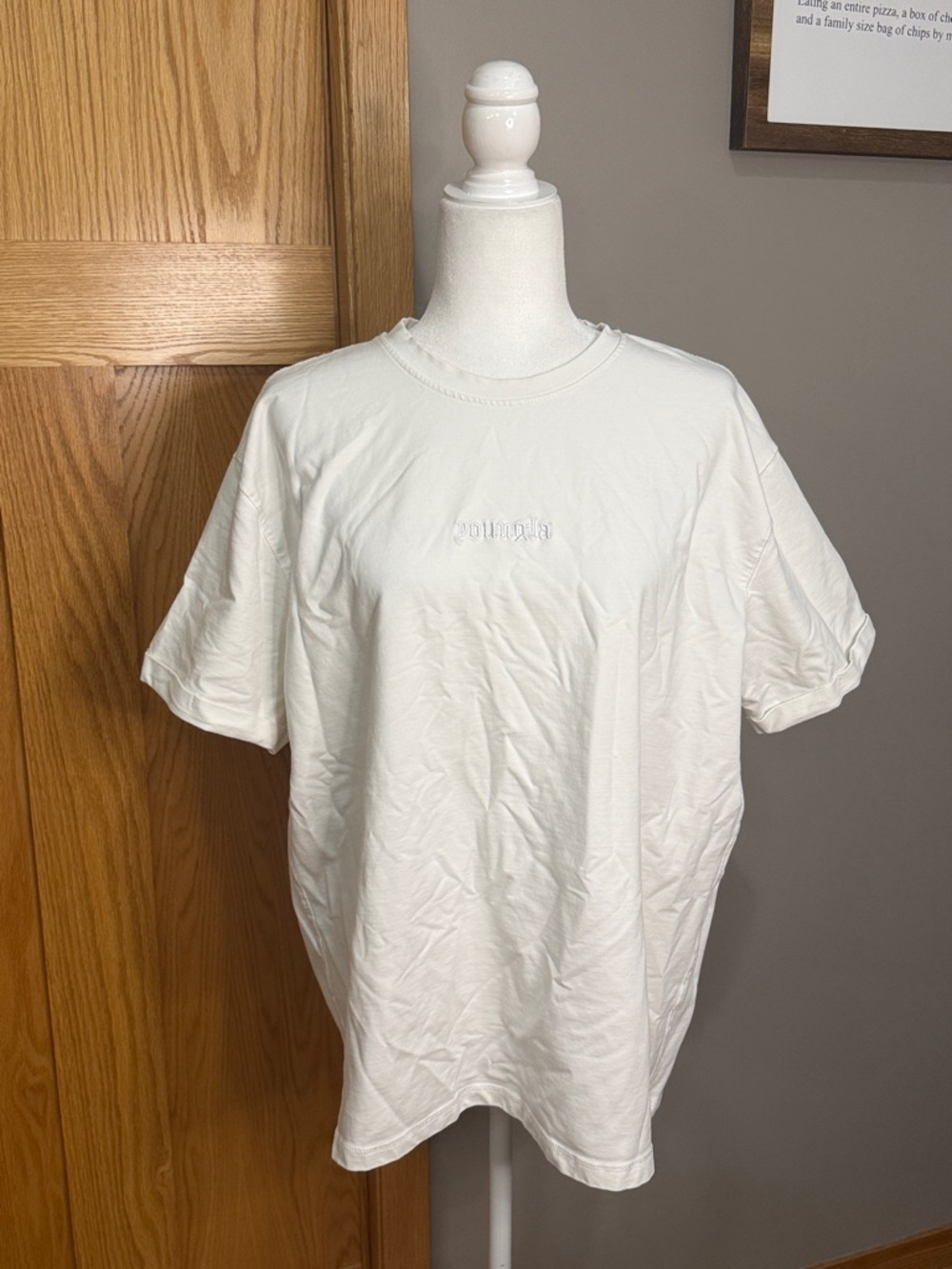YoungLA White Short-Sleeve Crewneck Tee with Subtle Chest Embroidery